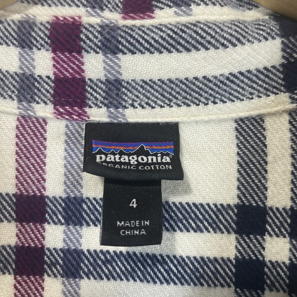 Patagonia Flannel Shirt Womens 4 White Plaid Organic Cotton Button Up 0217 - Picture 3 of 8